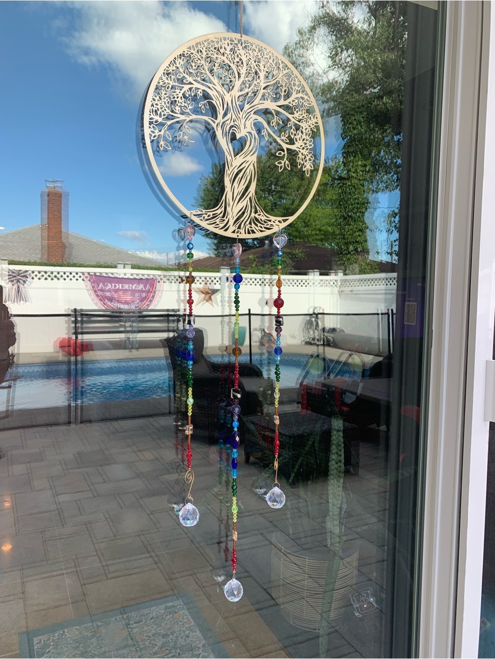 Tree of Life Large Hanging Charm with Multicolor Beads